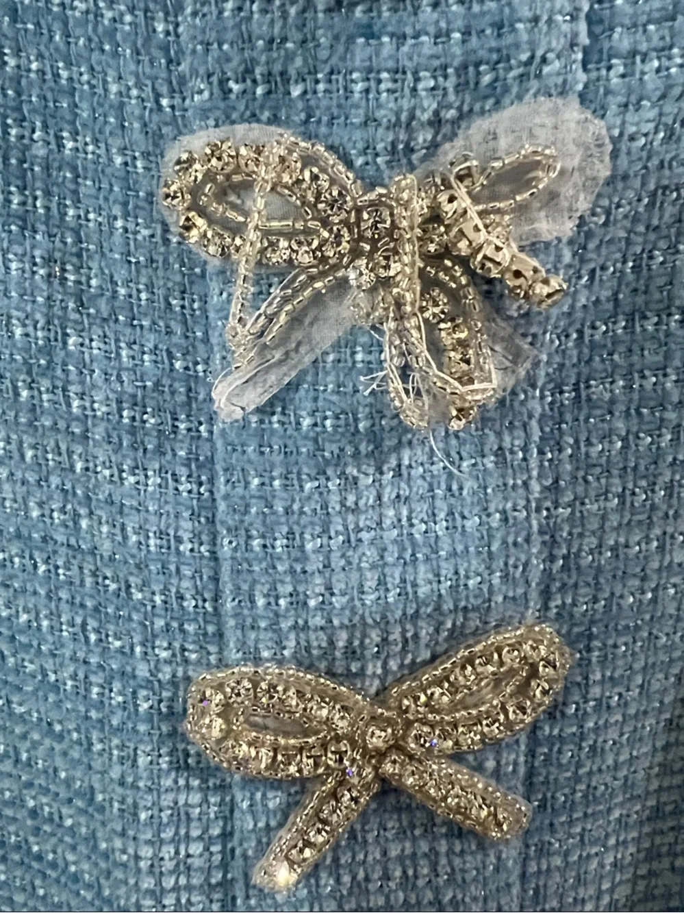 Girls: The Gwen Blue Embellished Tweed Dress Sz 10/12